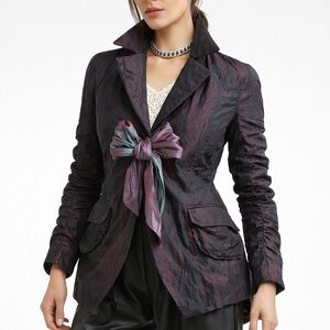 Event Jacket Sash Front Shot Taffeta Fabrication Elegant Evening PurpleBlack S